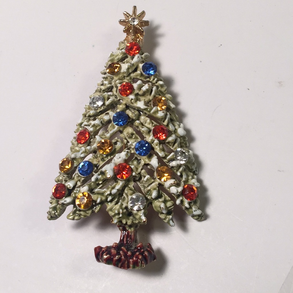 Vintage Art Christmas Tree Brooch